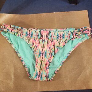 Shade & Shore Green Gold Pink Tribal Strappy Sided Cheeky Bikini Swim Bottom M